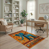Turquoise Elephant Heritage Tribal Area Rug