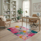 Multi-color and Patterns Vibrant Pink Geometric Abstract Area Rug