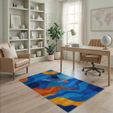 Vibrant Abstract Wave Area Rug in Blue Orange
