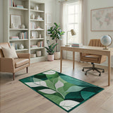 Green Layered Green Leaves Abstract Area Rug