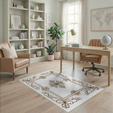 Brown and Tan Ornate Floral Frame Brown Area Rug