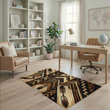 Southwestern Tribal Feathers Arrows Rug - Brown Tan