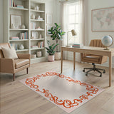 Ornate Red Fleur-de-Lis Scroll Rug