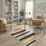 Washable Modern Geometric Striped Area Rug - Brown & Beige Earth Tones