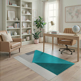 Teal Grey Geometric Layered Area Rug