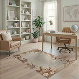 Beige Floral Border Area Rug with Pink Blooms