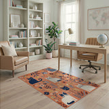 ODIKA Washable Whimsical Cat & Floral Area Rug, Non-Slip Low Pile Pet Friendly Carpet