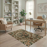 Elegant Beige Peony Floral Vintage Area Rug