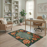 Vintage Peony Dahlia Floral Frame Rug