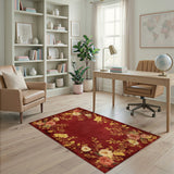 Red Vintage Floral Gold Area Rug