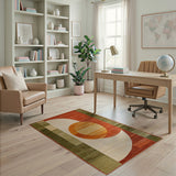 Abstract Sun and Crescent Geometric Area Rug