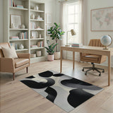 Abstract Black White Curved Contour Area Rug