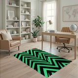 Bold Green Black Zigzag Geometric Area Rug