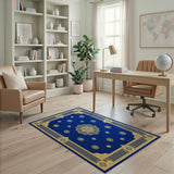 Blue Gold Medallion Persian Area Rug