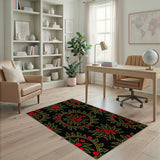 Holly Berry Wreath Black Area Rug
