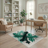 Green Brush Stroke Abstract Area Rug