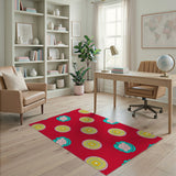Vibrant Red Multi-Color Floral Circle Rug