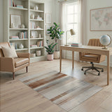 Distressed Beige Grey Striped Area Rug