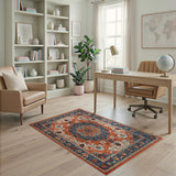 Vibrant Orange Navy Persian Medallion Rug