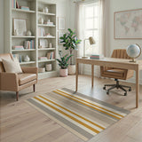 Striped Beige Grey Orange Woven Area Rug