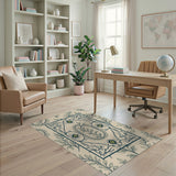 Vintage Floral Leaf Oval Frame Area Rug