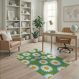 White Daisy Meadow Green Area Rug