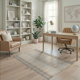 Beige and Neutral Beige Grey Plaid Woven Area Rug