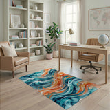 Blue and Teal Abstract Area Teal Ocean Waves Abstract Area Rug
