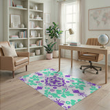 Teal Purple Floral Leaf Swirl Area Rug