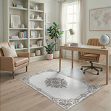 Ornate Floral Medallion Grey Rug