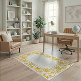 Elegant Gold Floral Ornate Border Rug