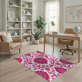 Vibrant Pink Floral Damask Area Rug