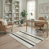 Black and Cream Striped Geometric Area Rug