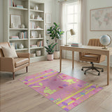 Pink Easter Bunny Kids Area Rug with Eggs Flowers
