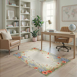 Vintage Poppy Floral Border Area Rug