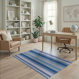 Blue Teal Striped Heritage Tribal Area Rug