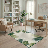 Coastal Palm Frond Beige Area Rug
