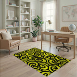 Bold Yellow Black Swirl Tribal Area Rug
