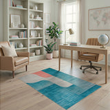 Teal Coral Abstract Curve Area Rug