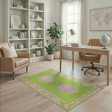 Vibrant Green Palm Frond Area Rug with Pink Accents