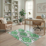 Green Swirling Floral Teardrop Area Rug