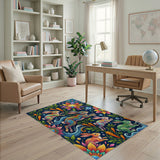 Vibrant Rainbow Rabbits and Carrot Garden Rug