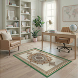 Beige and Neutral Traditional Persian Elegant Beige Persian Medallion Area Rug