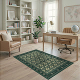 Ornate Green Ivory Traditional Persian Area Rug