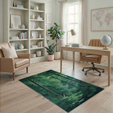Sunlit Lush Green Forest Area Rug