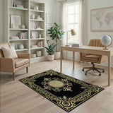 Gold and Silver Traditional Persian Ornate Gold Border Black Area Rug