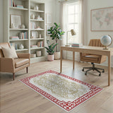 Ornate Red Border Gold Intricate Pattern Area Rug