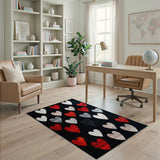 Pixel Hearts Mosaic Black Area Rug