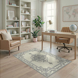Ornate Grey Medallion Cream Area Rug