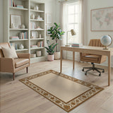 Beige Area Rug with Ornate Brown Floral Border